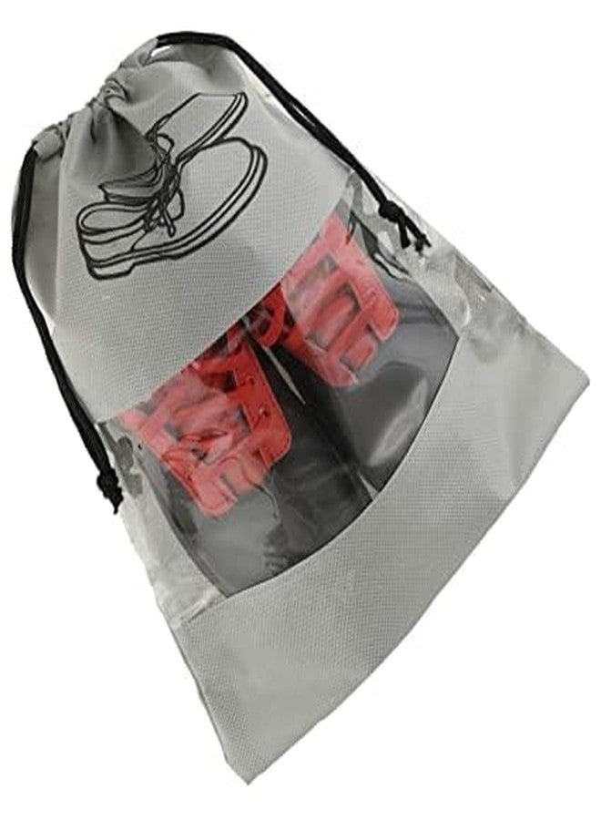 VETERIT (5Pcs, Grey) Premium Waterproof and Recyclable Shoe Booties Covers for Indoors, Shoe Cover/String Bag Organizer, Shoe Print & Non Woven Material, Transparent Window. - Image 4